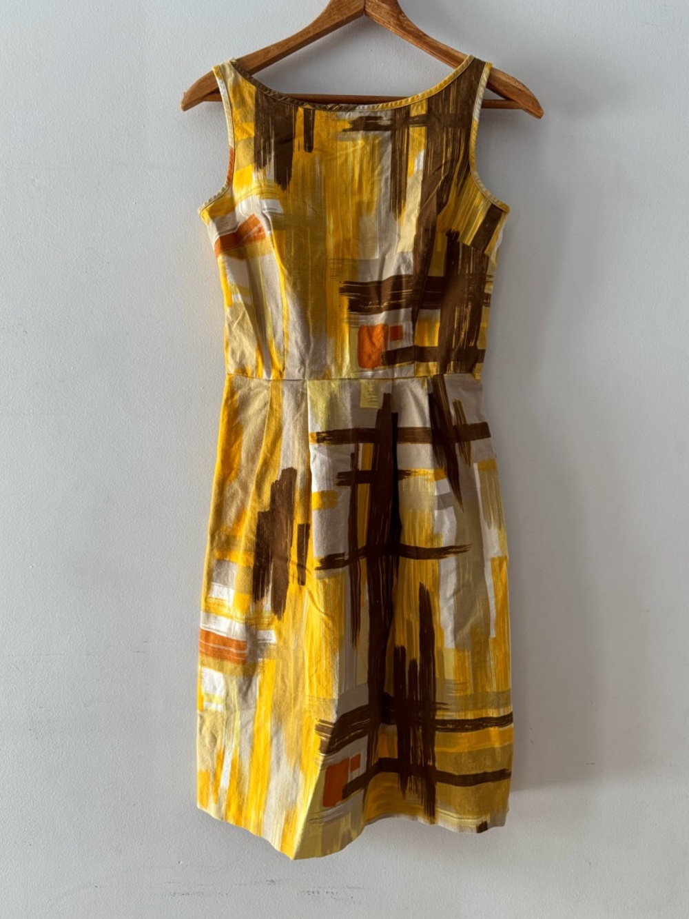 Anthropologie Tabitha‎ Brushstroke Dress, Sz 2, boatneck, pleat, abstract, tank